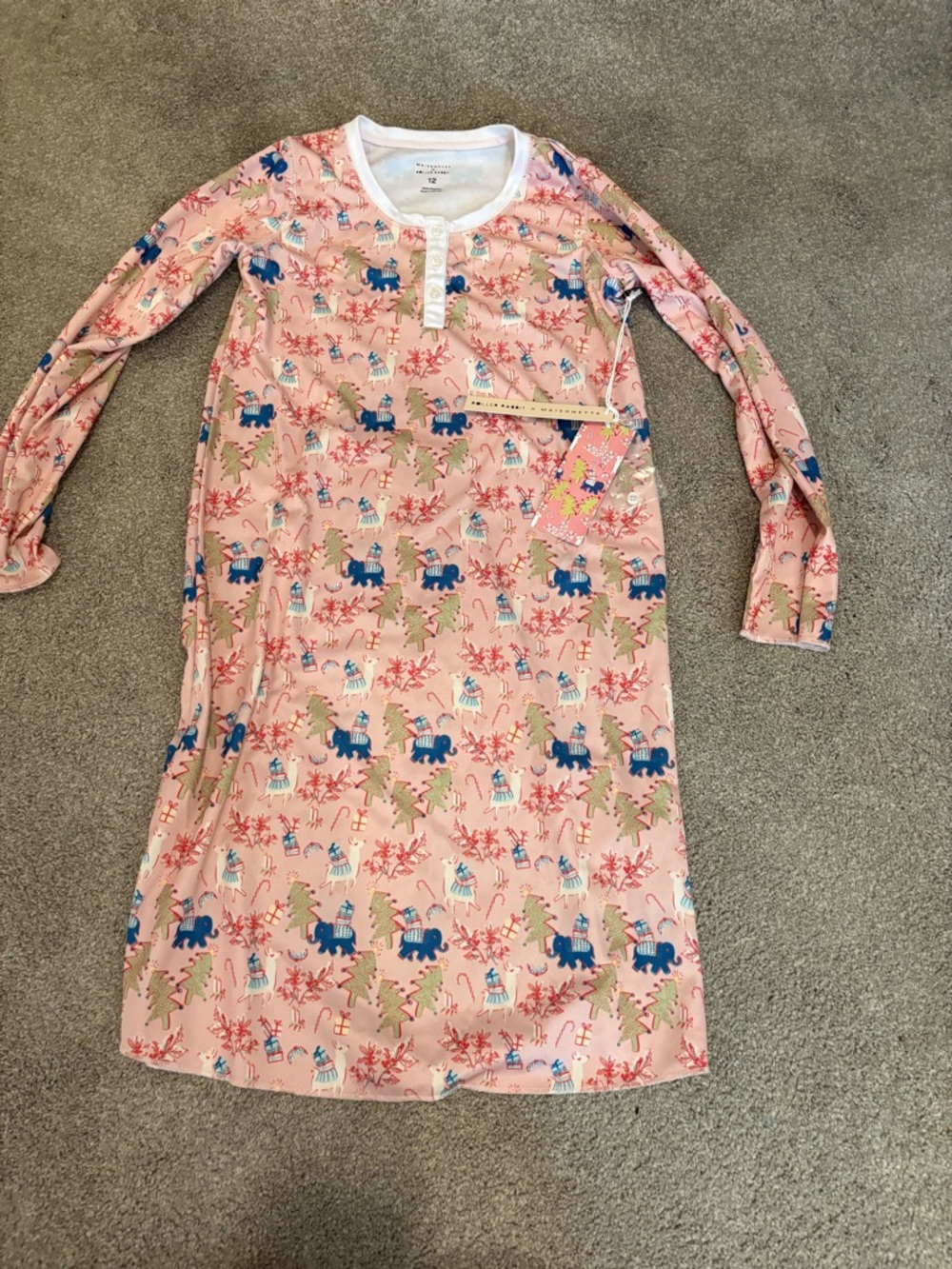 Roller Rabbit Kids Long Sleeve Pink Animal Print Pajama Nightgown